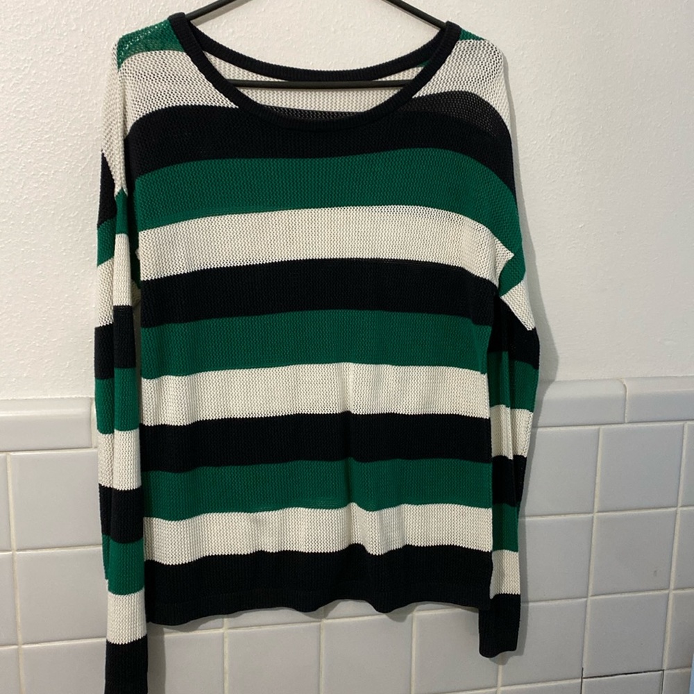 Black, green, white striped long sleeve (knitted)
